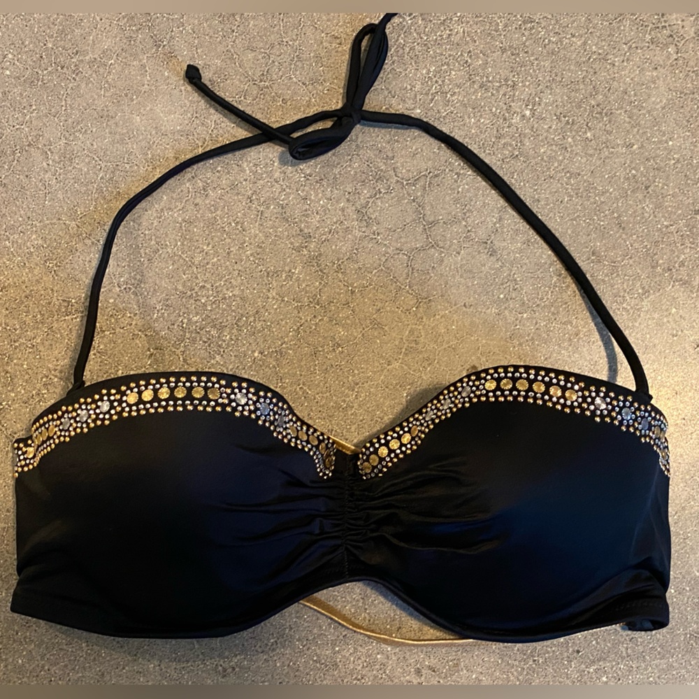 VS Black Strapless Swim Bikini Top with Gold Accents